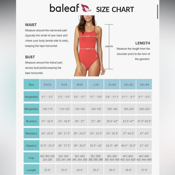 Baleaf Red Athletic Racerback UPF 50 One Piece Swimsuit Women Size 38 NWT - Picture 15 of 16